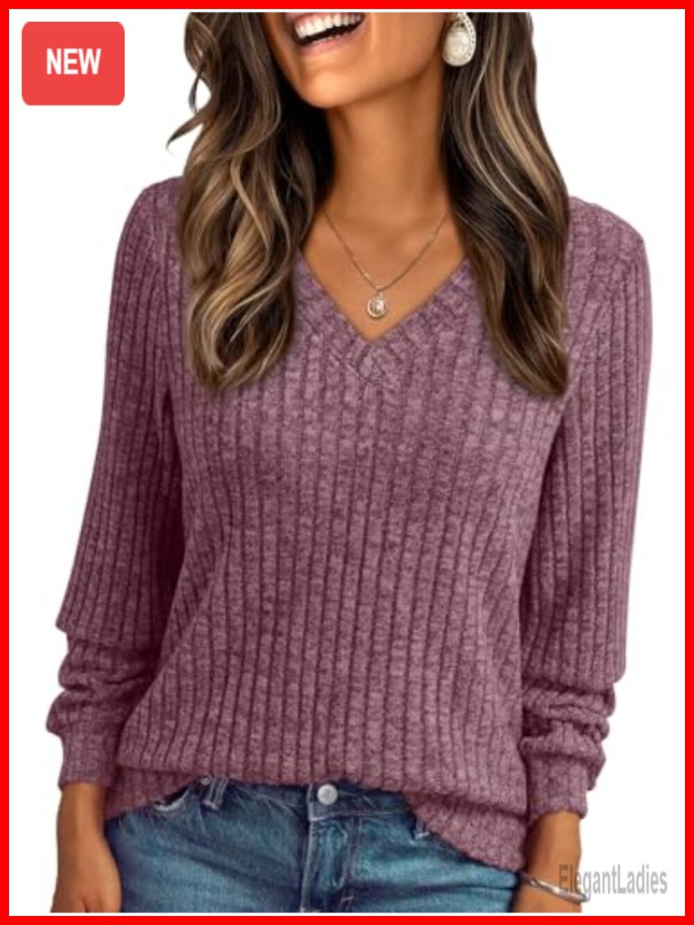 Womens V Neck Long Sleeve Tunic Sweater Lightweight Fall Pullover